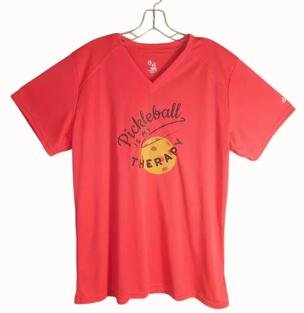 Pickleball Is My Therapy Badger Sport Fitness shirt neon orange pink womens XL